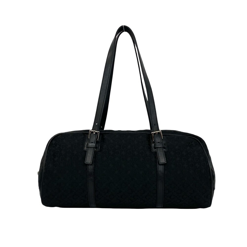CELINE C Macadam Blazon Triomphe Pattern Canvas Leather Handbag Drum Bag Blac...